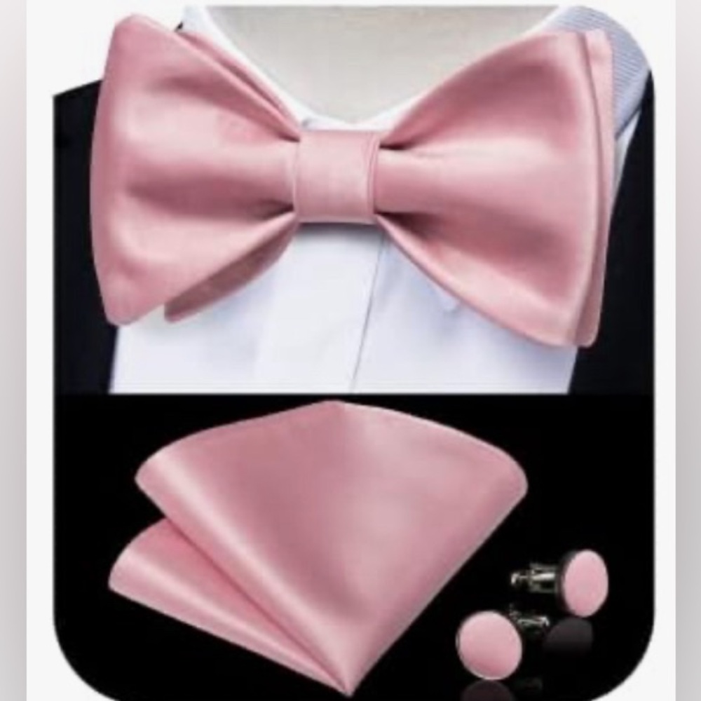Gusleson fashion Solid Silk Pre Tied Bow Tie Hanky Cufflinks Set